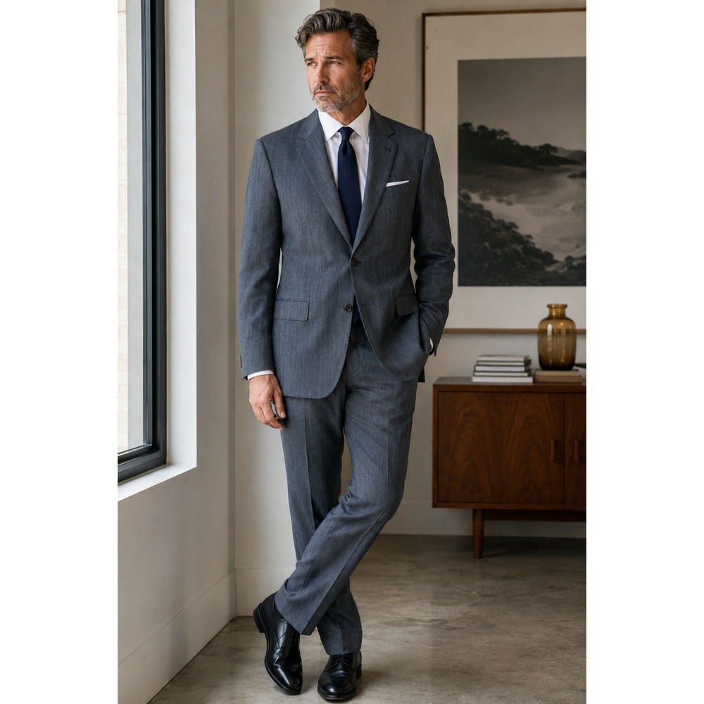 Botany 500 Gray Pinstripe Two Piece Suit Mens Wool Blend Tailored 46R